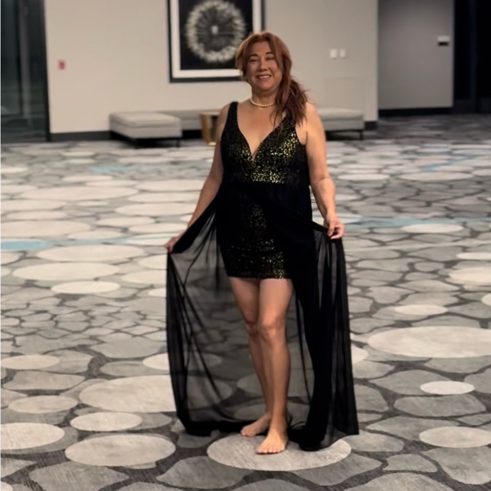 Elegant Black and Gold High Low Dress